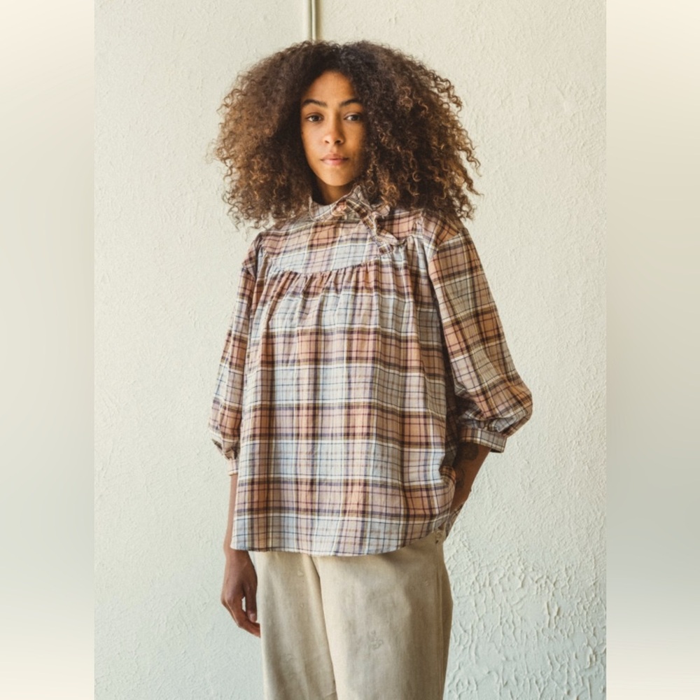 Caron Callahan Claire Top Brown Plaid
